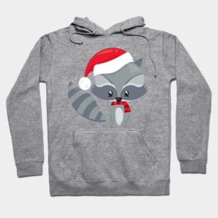 Christmas Raccoon, Cute Raccoon, Santa Hat, Scarf Hoodie